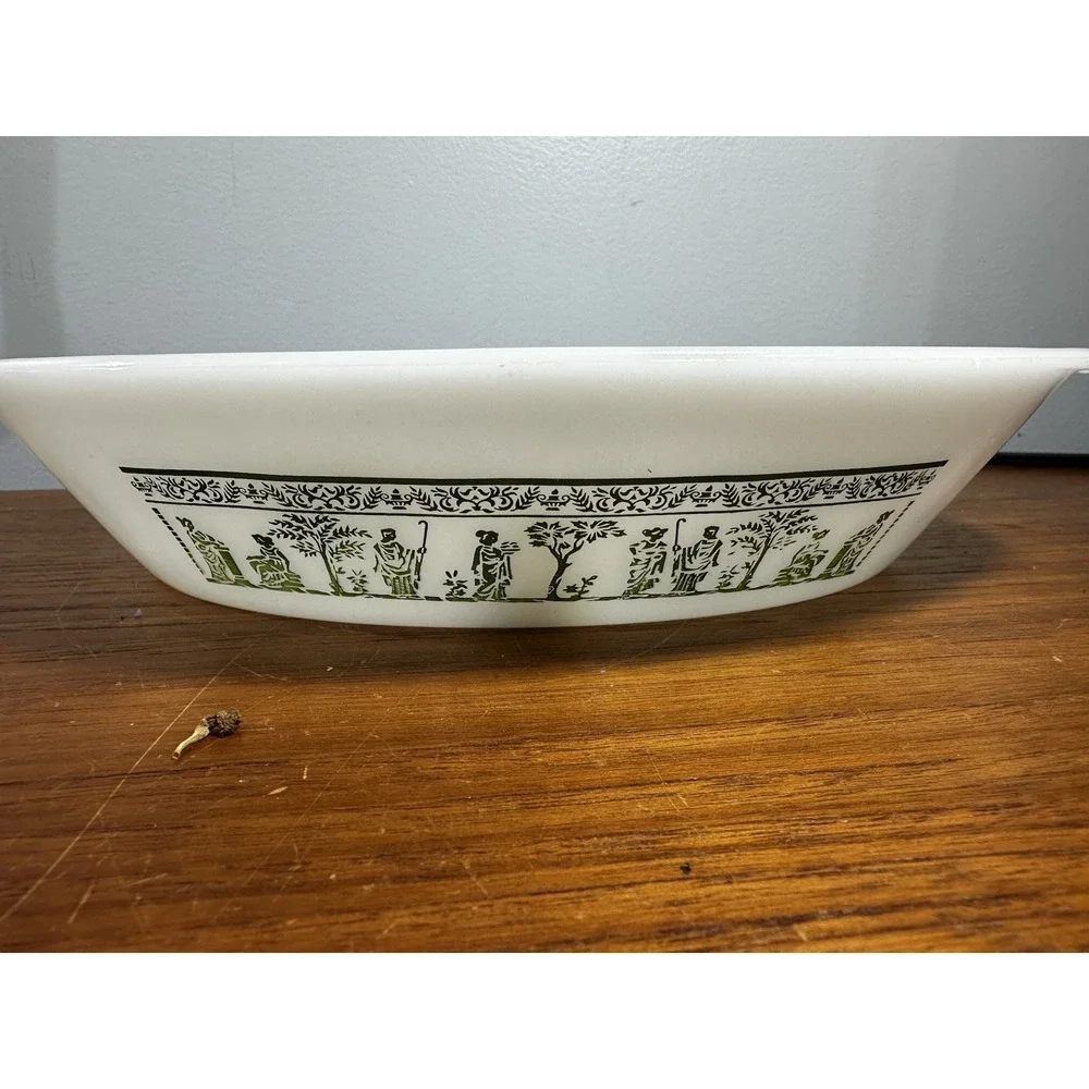Vintage Glasbake Milk Glass Currier & Ives Divided Casserole Dish